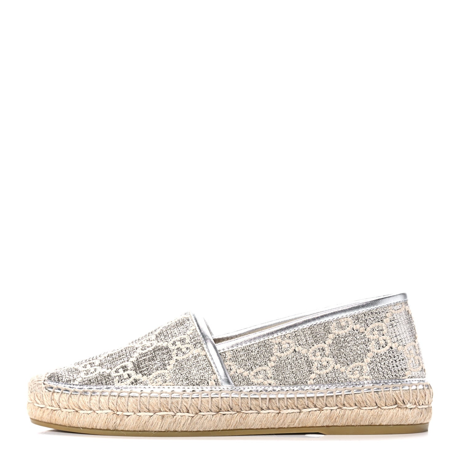 Gucci Lame Nappa GG Monogram Espadrilles 37 Silver Beige 1 of 9