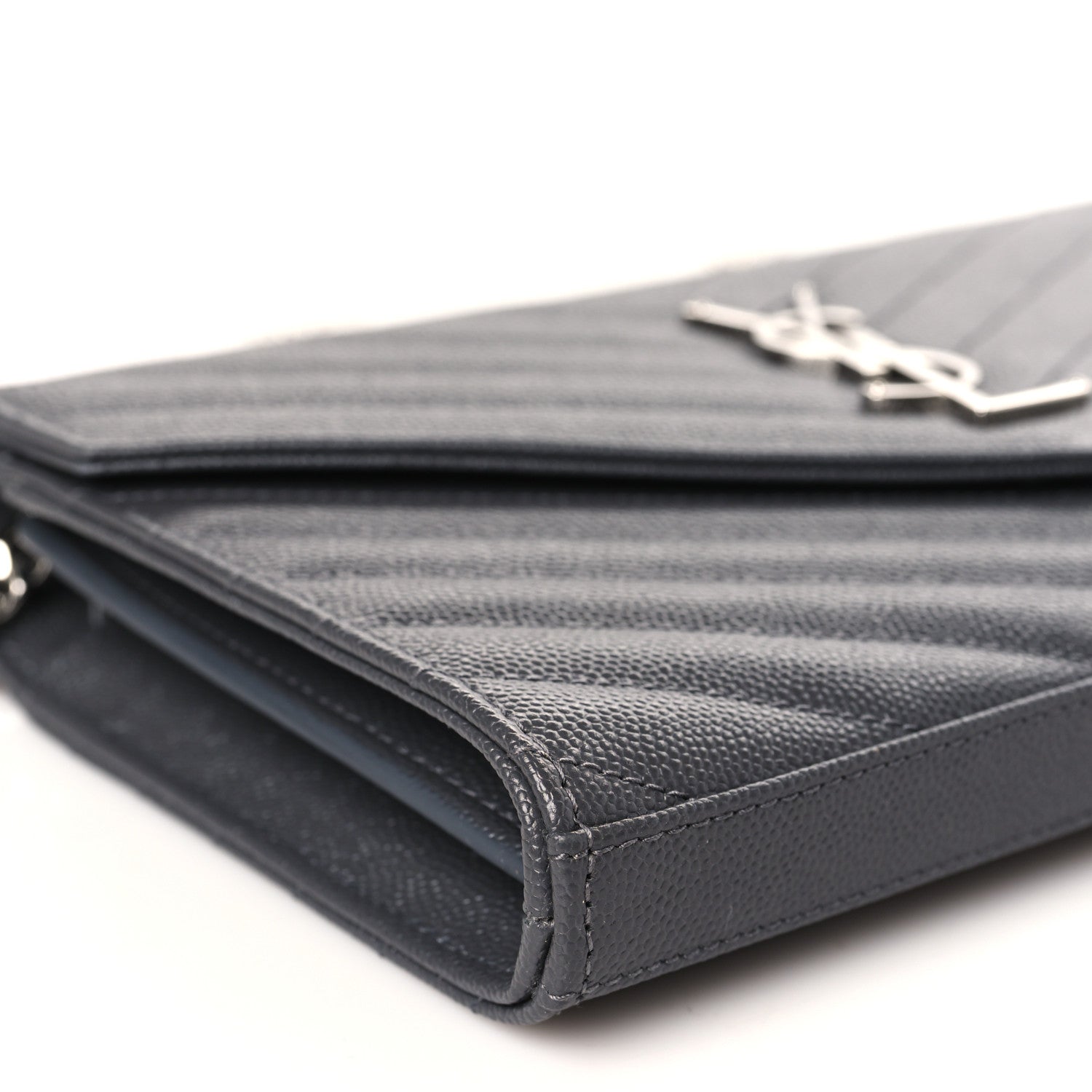 Saint Laurent Grain De Poudre Matelasse Chevron Monogram Chain Wallet Storm 8 of 10