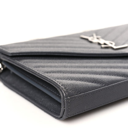 Saint Laurent Grain De Poudre Matelasse Chevron Monogram Chain Wallet Storm 8 of 10