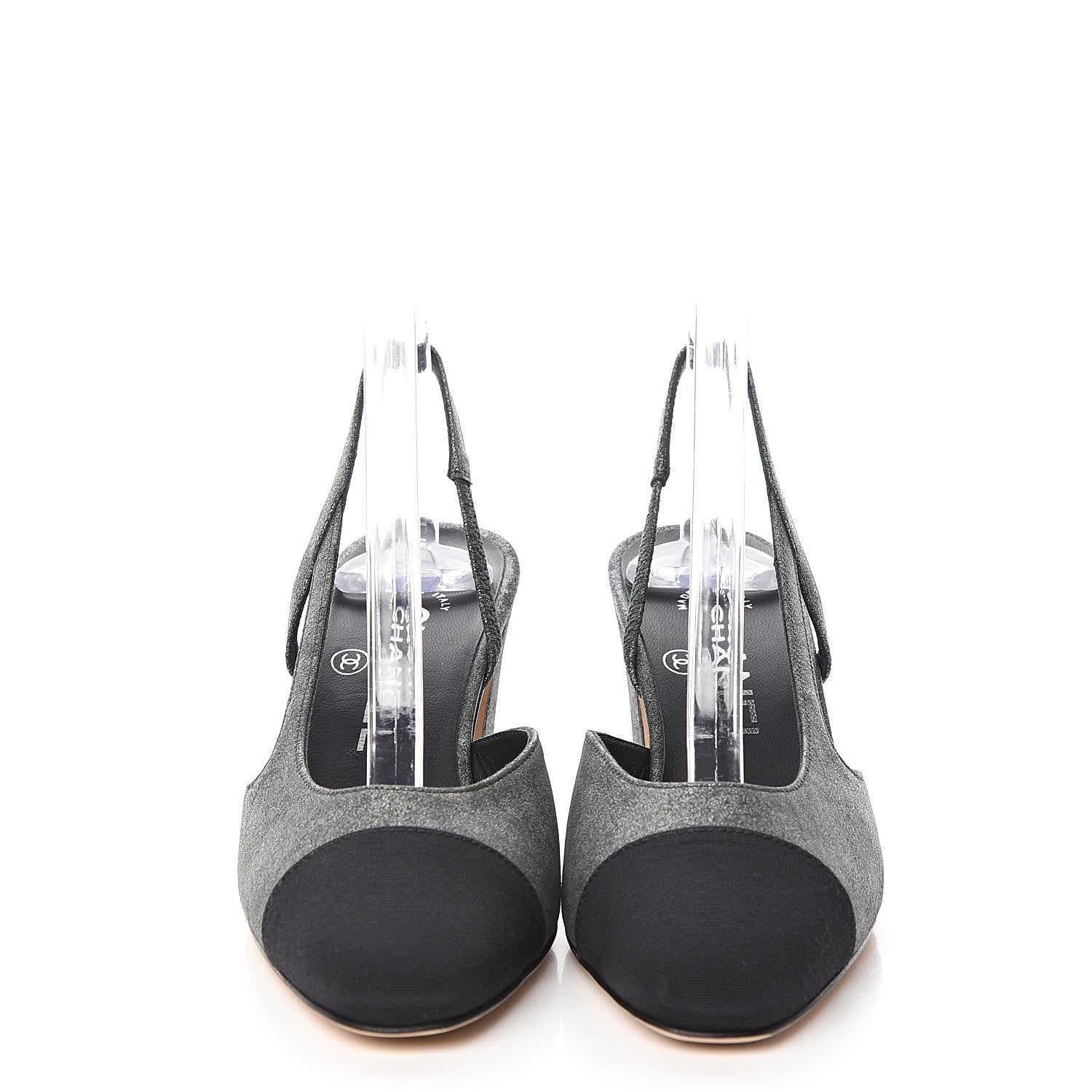 Chanel Lambskin Grosgrain Cap Toe CC Slingback Sandals 35 Black Silver 2 of 10