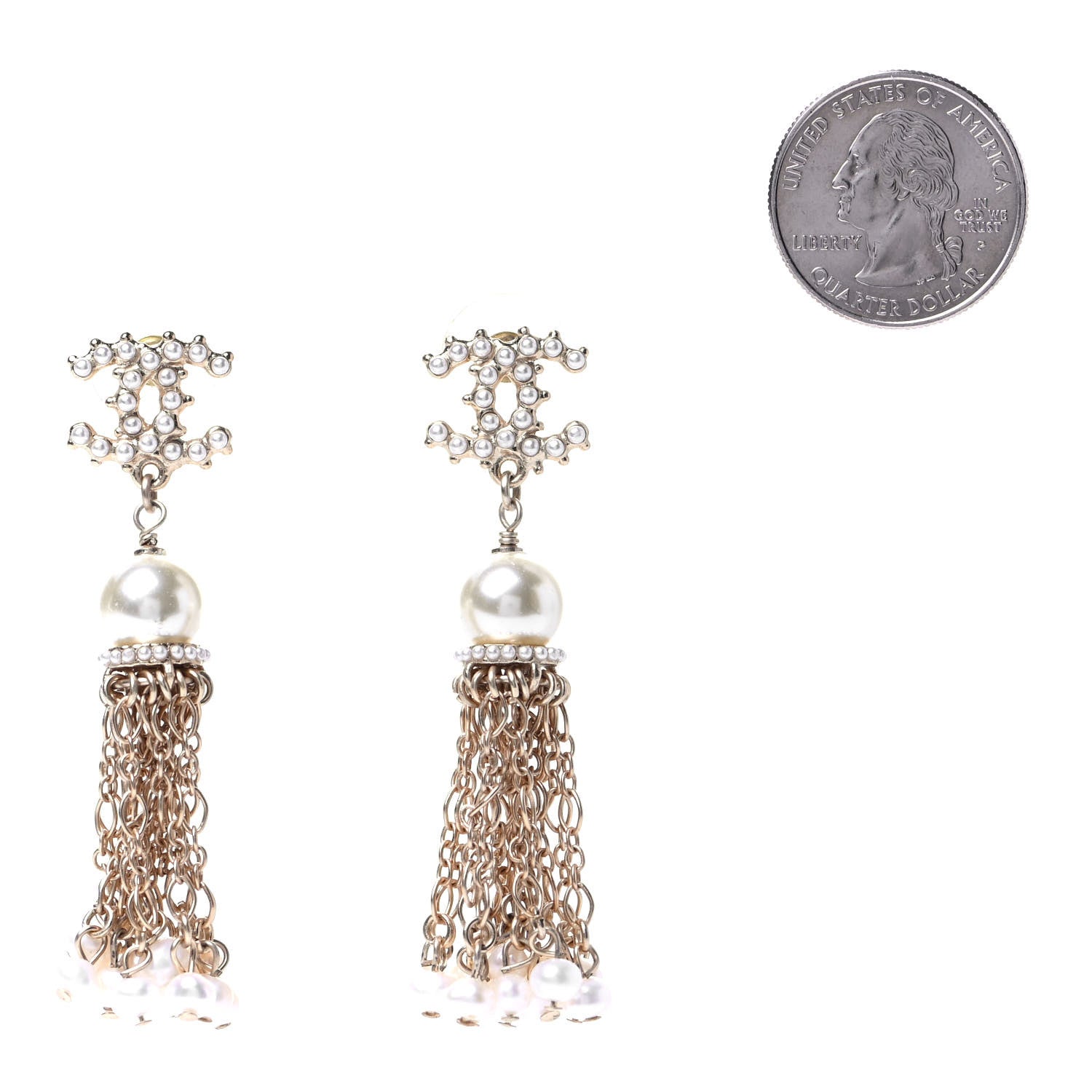 Chanel Pearl CC Chain Drop Earrings Gold 2 of 4