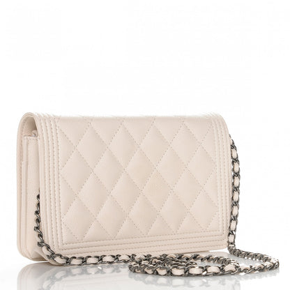 Chanel Caviar Quilted Boy Wallet On Chain WOC Ivory 3 of 8