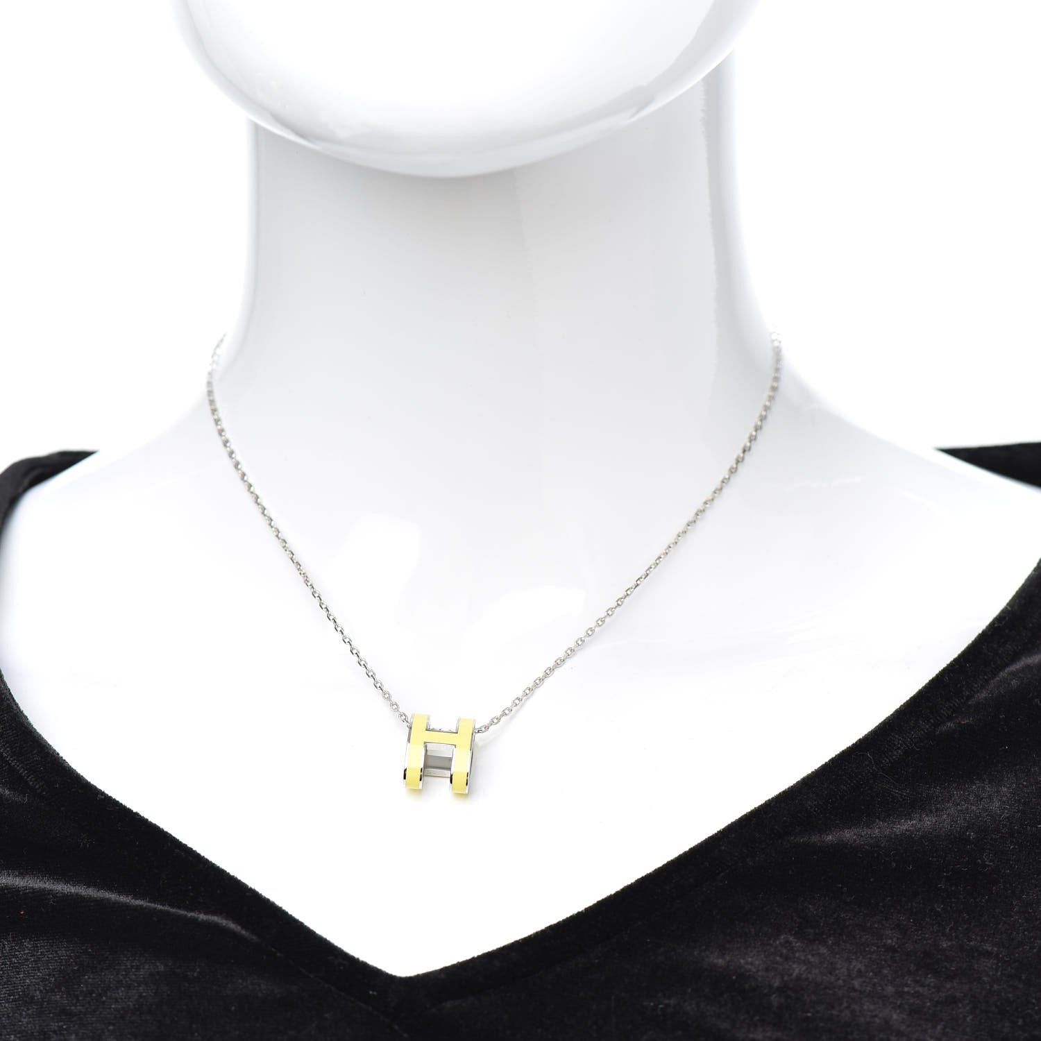 Hermes Lacquered Palladium Pop H Pendant Necklace Jaune Mimosa 2 of 4