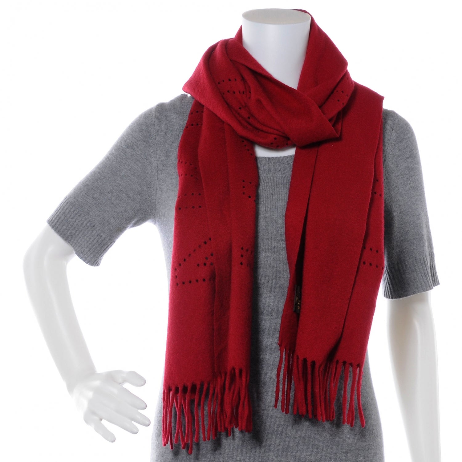 Louis Vuitton Cashmere Perforated Scarf Red 5 of 6