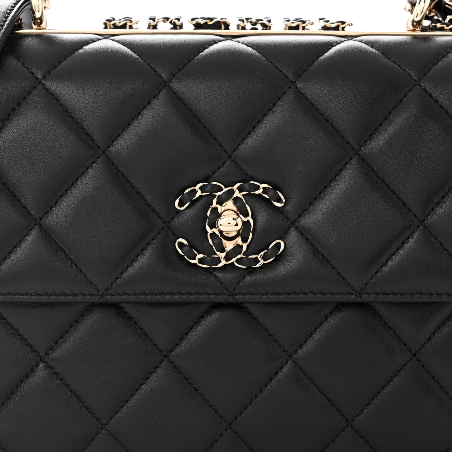 Lambskin Quilted Small Trendy CC Chain Dual Handle Flap Bag Black