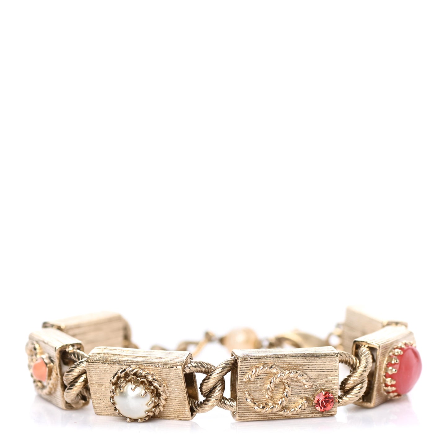 Pearl Bead CC Charm Chain Link Bracelet Multicolor