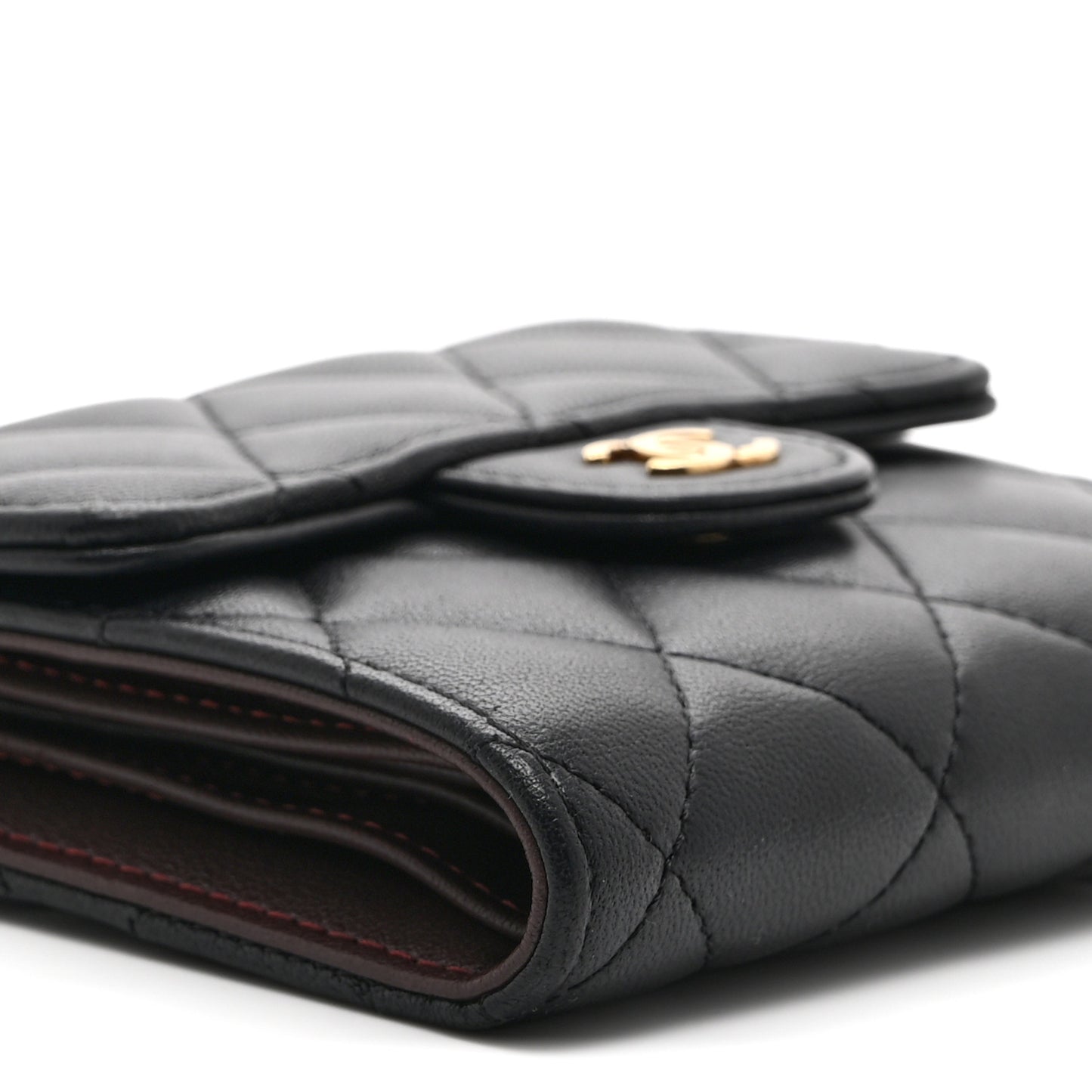 Lambskin Quilted Compact Flap Wallet Black