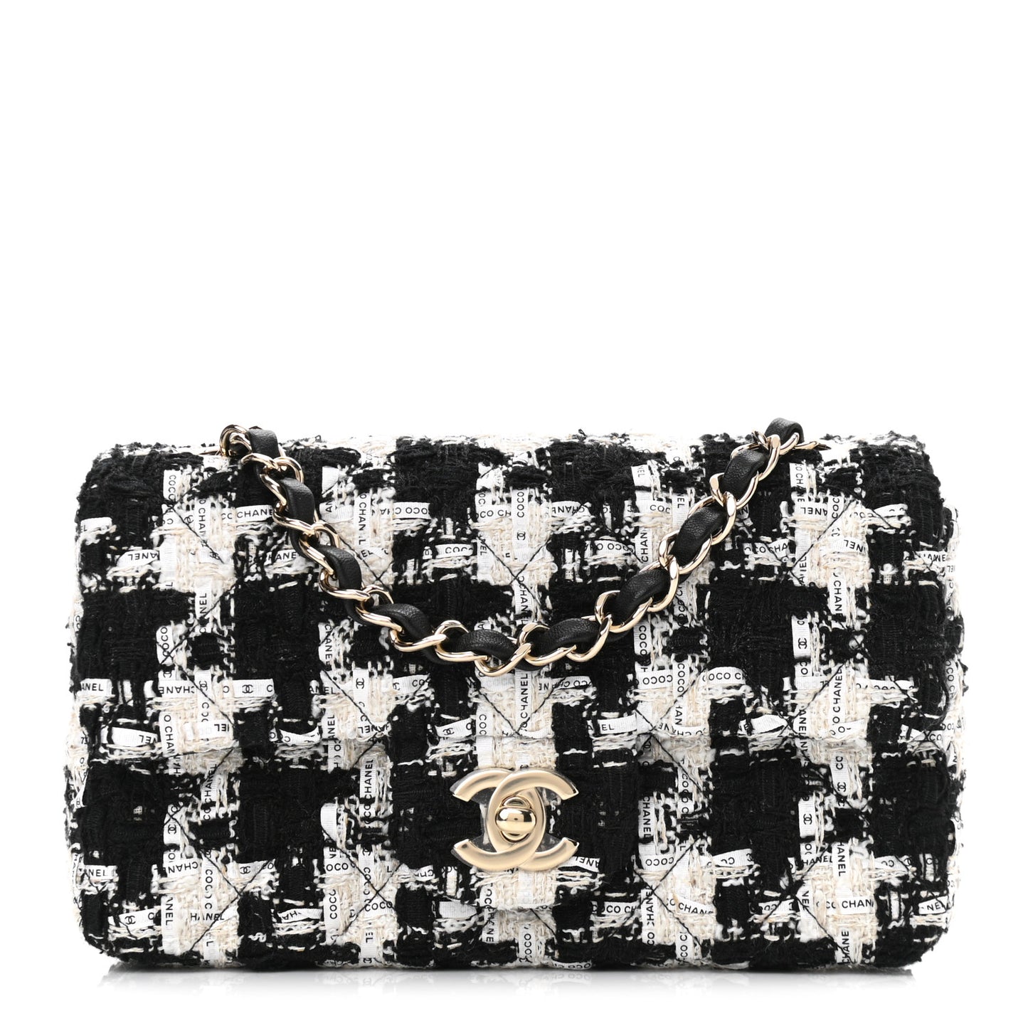 Tweed Quilted Mini Rectangular Flap Black Ecru White