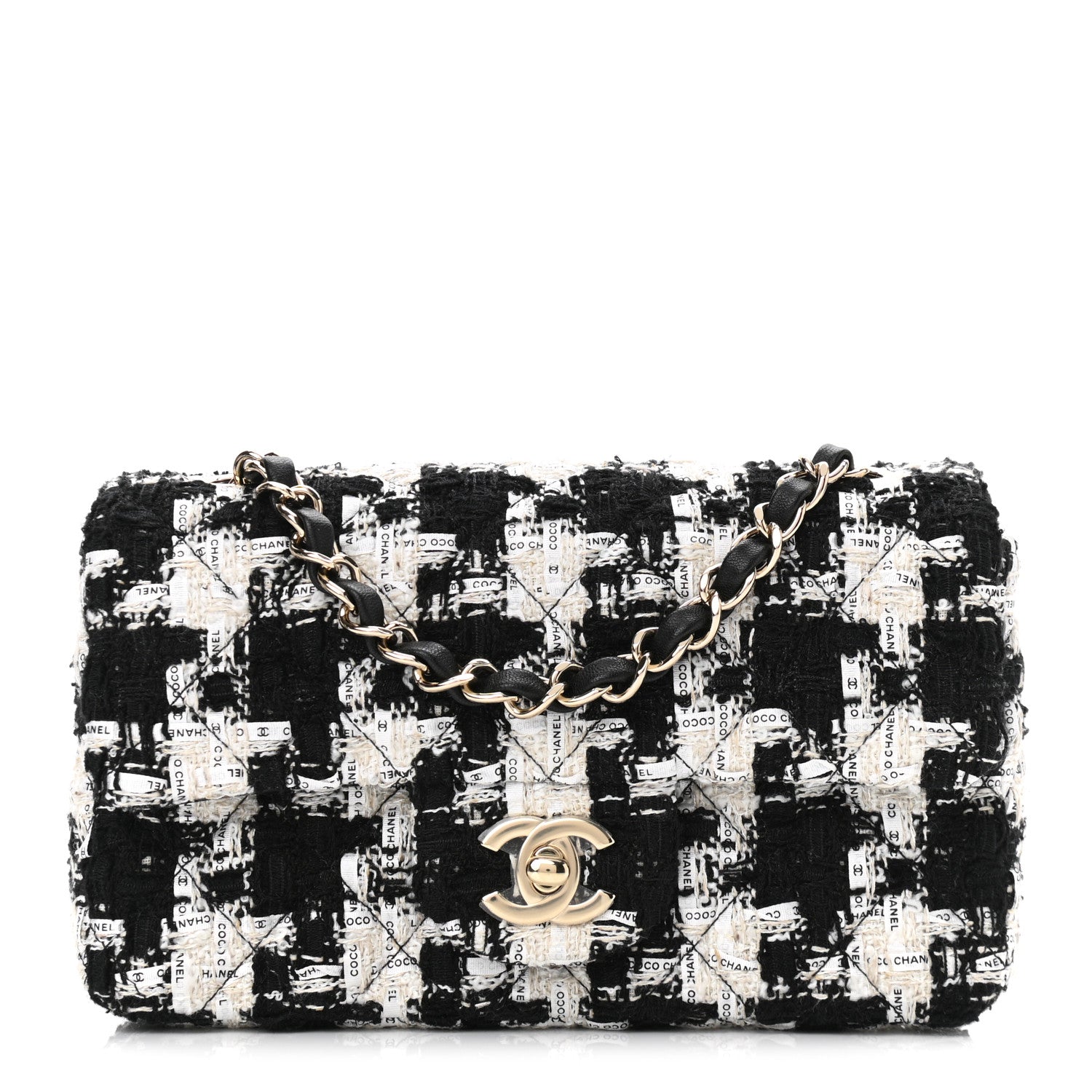 Chanel Tweed Quilted Mini Rectangular Flap Black Ecru White 1 of 11