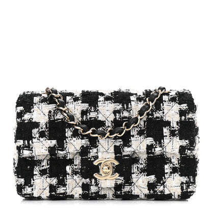 Chanel Tweed Quilted Mini Rectangular Flap Black Ecru White 1 of 11