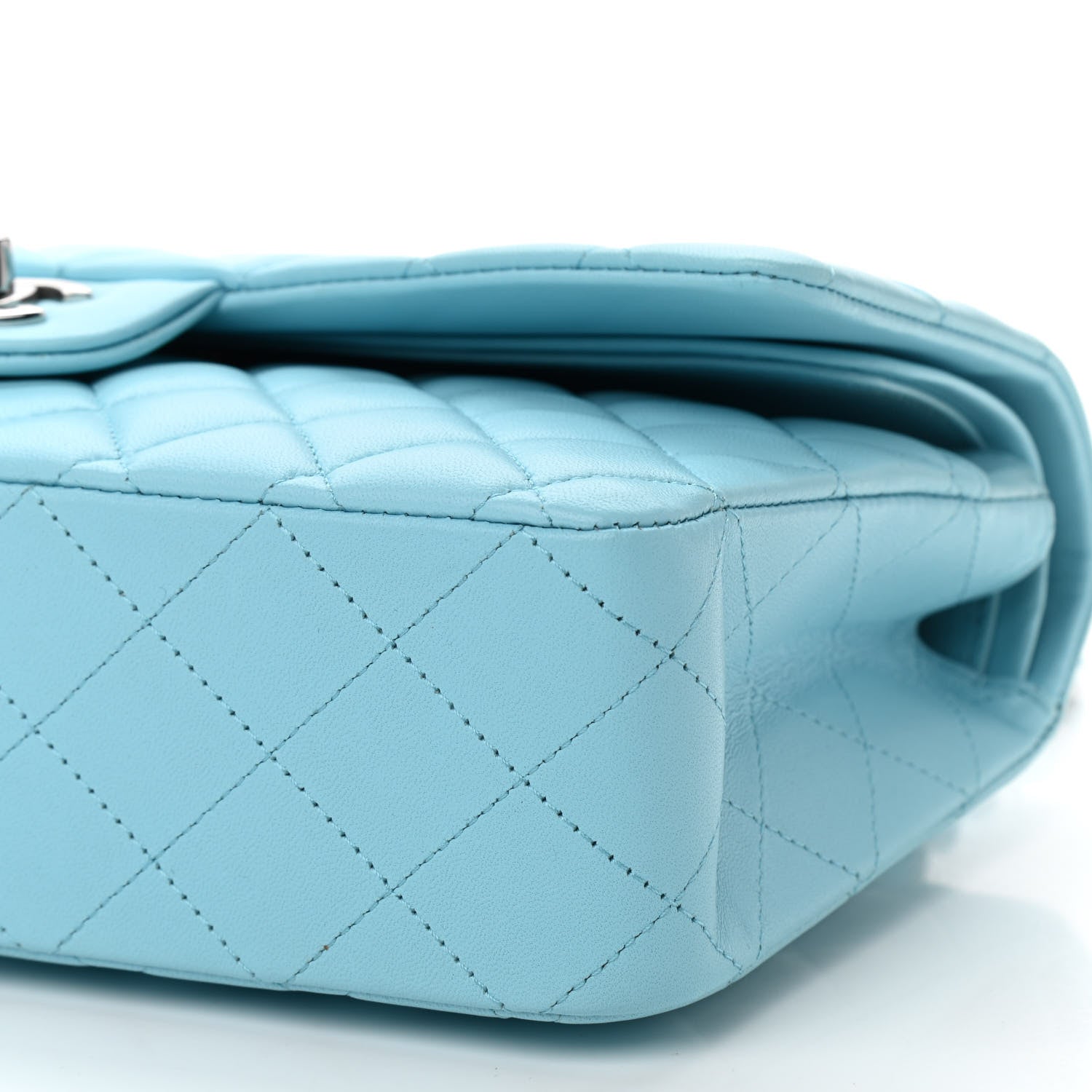 Chanel Lambskin Quilted Medium Double Flap Neon Blue 10 of 10