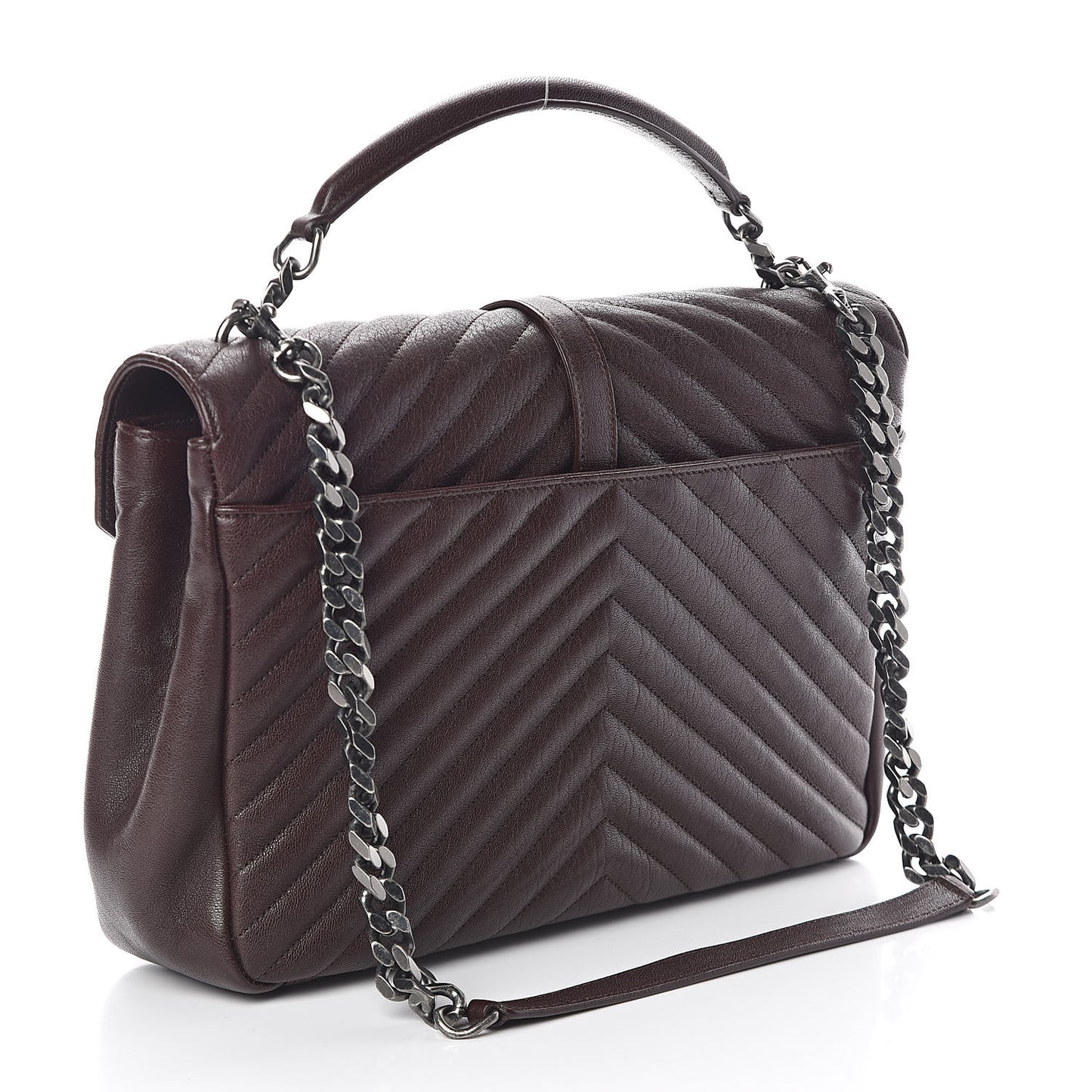 Sheepskin Matelasse Chevron Monogram Large College Satchel Amaranto