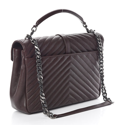 Saint Laurent Sheepskin Matelasse Chevron Monogram Large College Satchel Amaranto 3 of 9