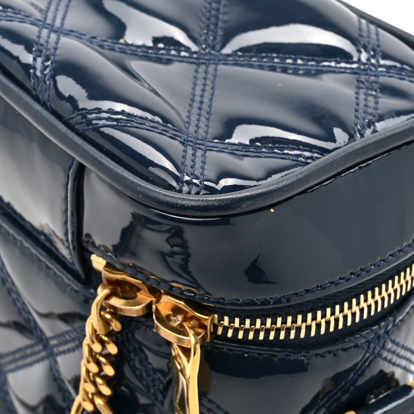 Patent Quilted 80's Vanity Bag Blue