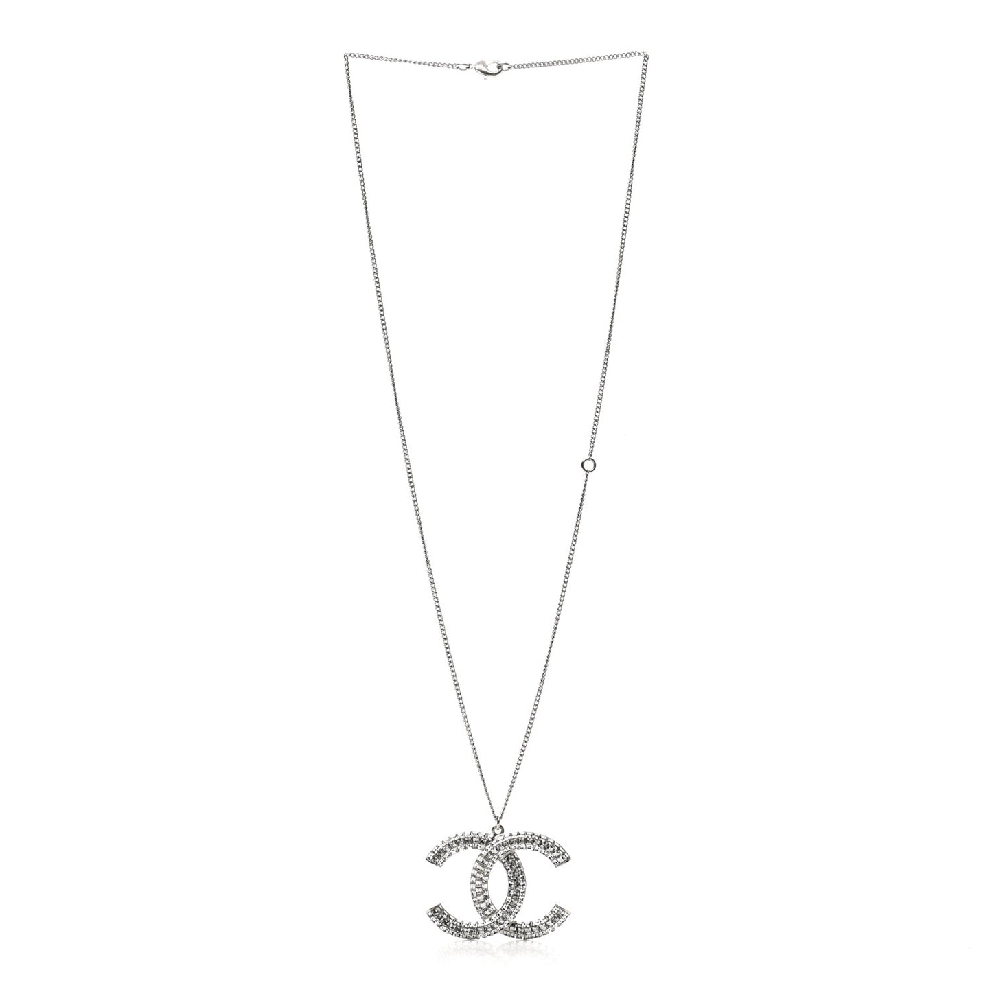 Baguette Crystal Large CC Pendant Necklace Silver