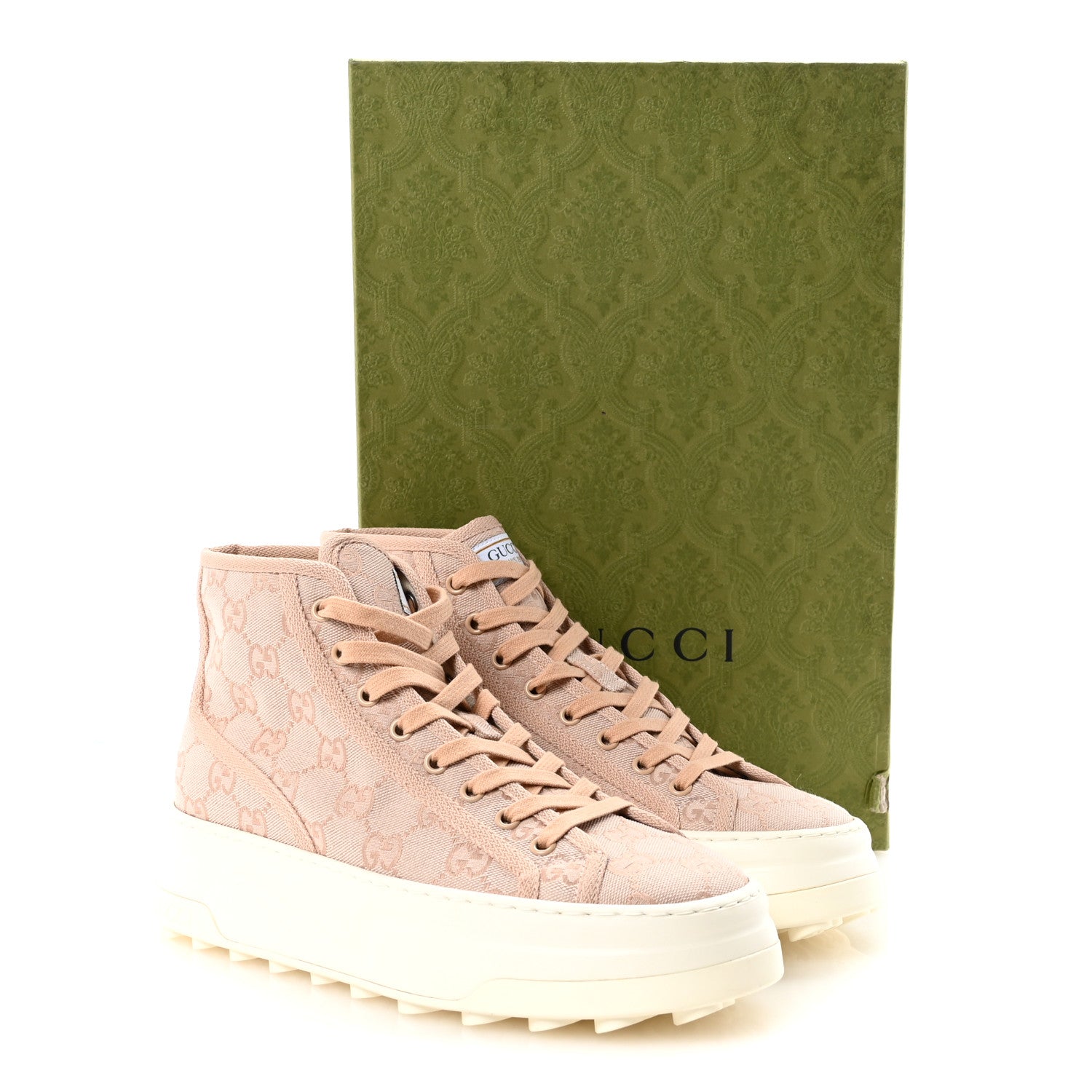 Gucci New Canvas GG Monogram Womens Tennis 1977 High Top 55mm Platform Sneakers 39 Skin Rose Dark Skin Rose 9 of 9