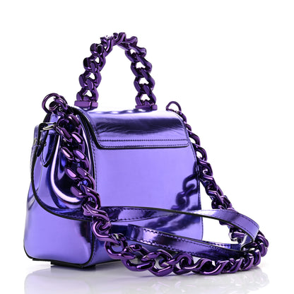 Versace Metallic Patent Calfskin Mini La Medusa Chain Top Handle Bag Dark Orchid 2 of 11