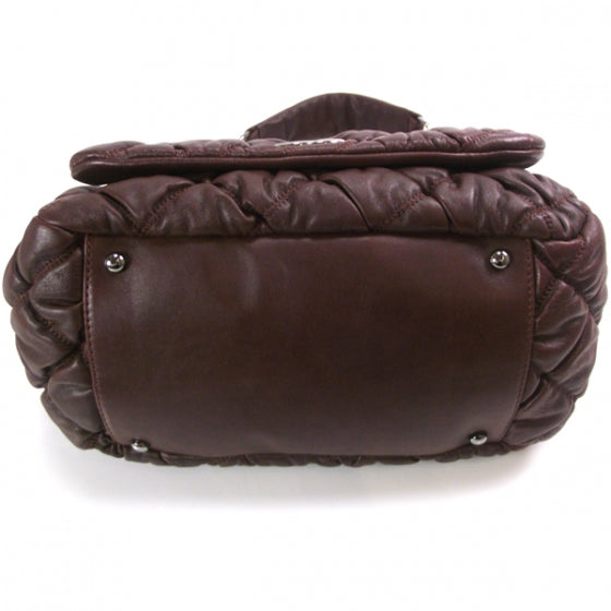 Leather Bubble Quilt Flap Bag Bordeaux