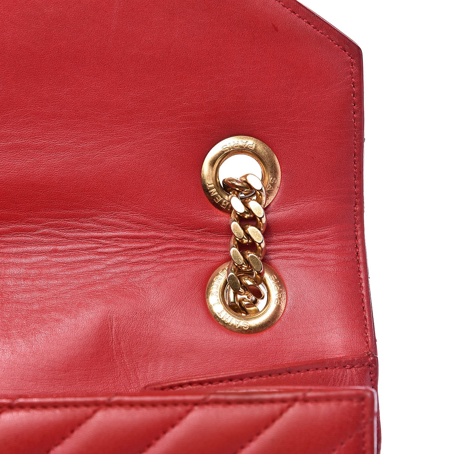 Lambskin Matelasse Chevron Large Monogram Satchel Red