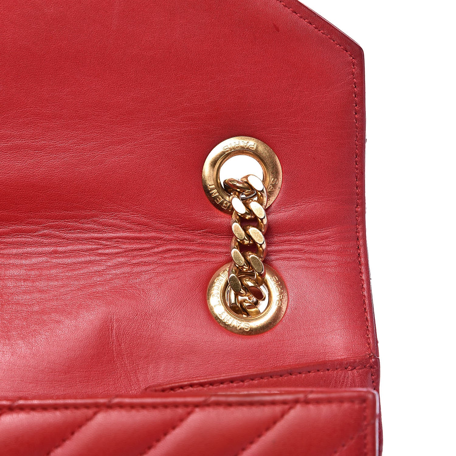 Saint Laurent Lambskin Matelasse Chevron Large Monogram Satchel Red 17 of 20