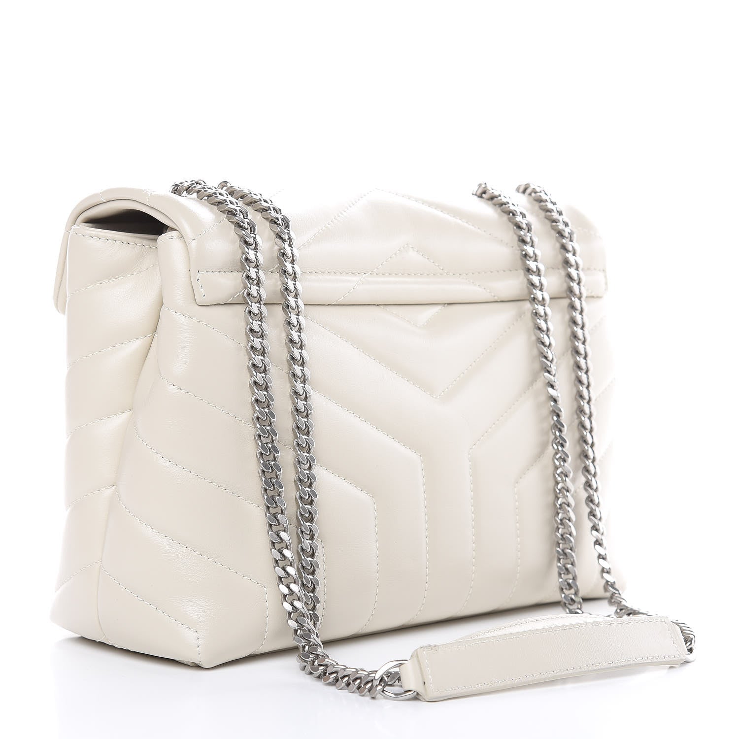 Saint Laurent Calfskin Y Quilted Monogram Small Loulou Chain Satchel Ivory 3 of 11