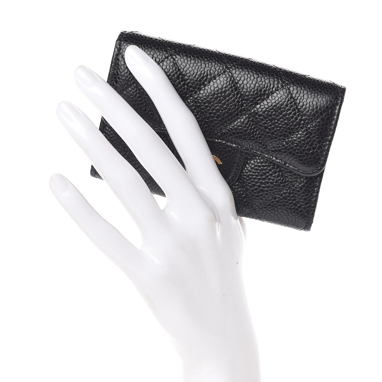 Caviar Quilted Flap Card Holder Wallet Black