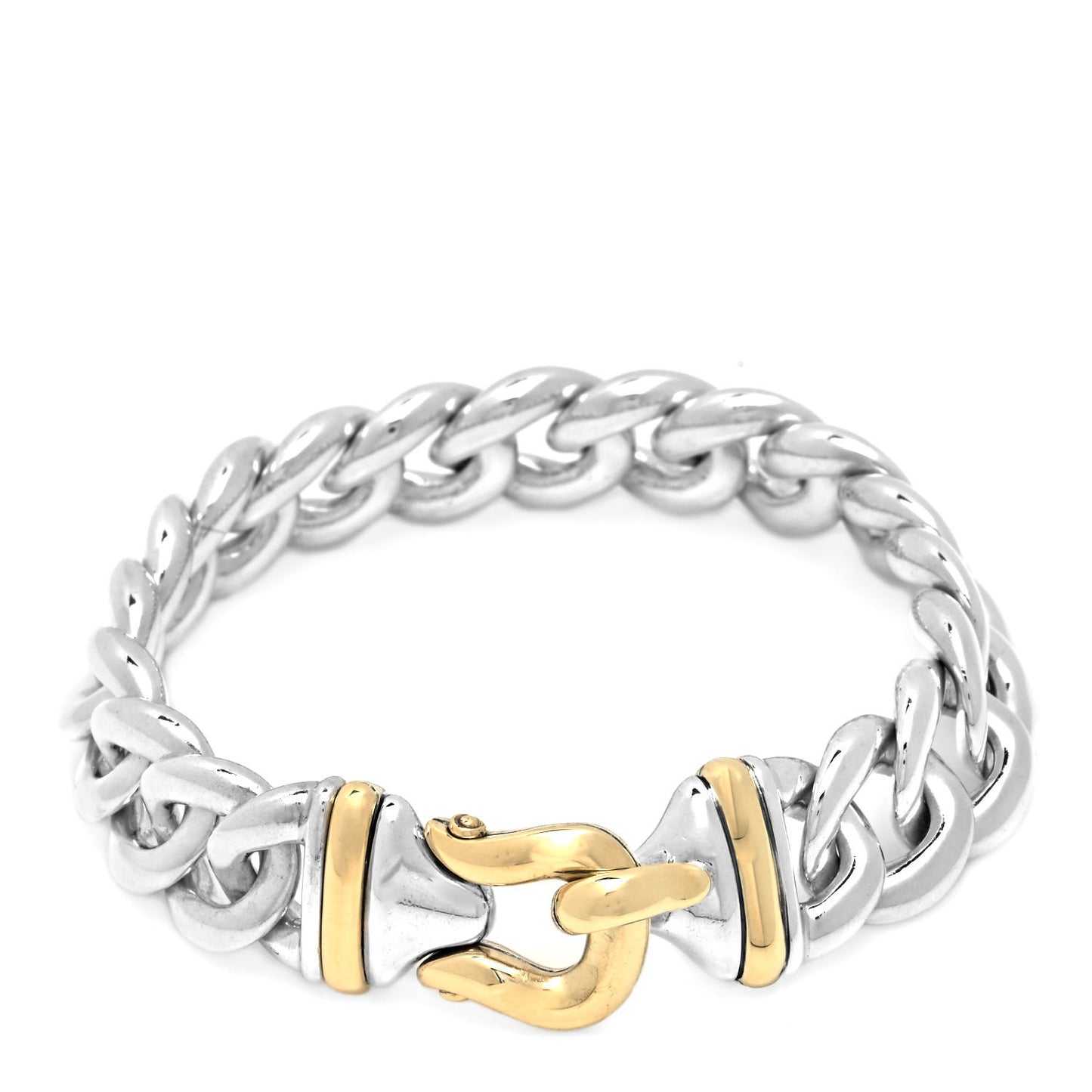 Sterling Silver 14K Yellow Gold Curb Link Buckle Bracelet