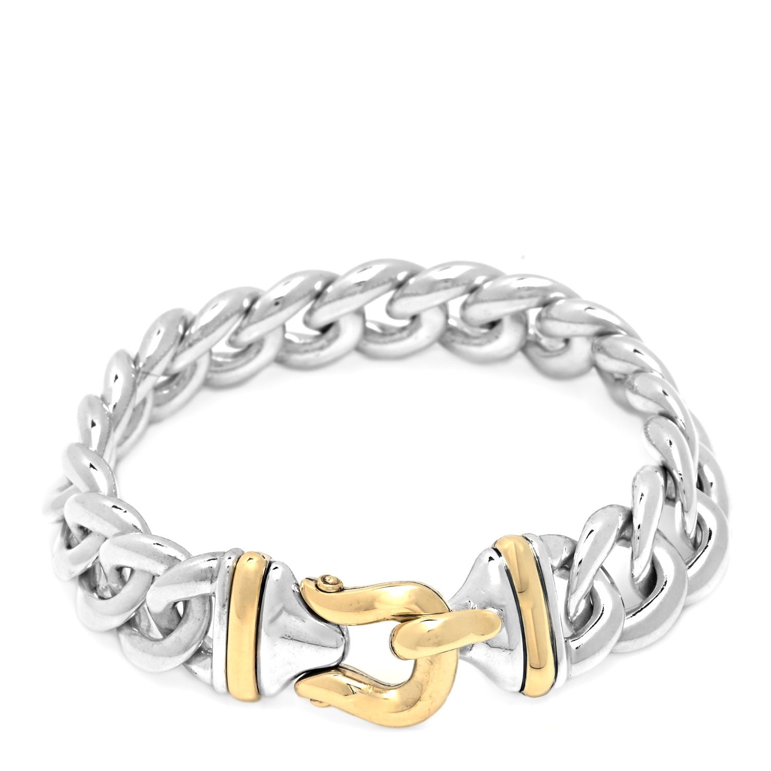 David Yurman Sterling Silver 14K Yellow Gold Curb Link Buckle Bracelet 2 of 3