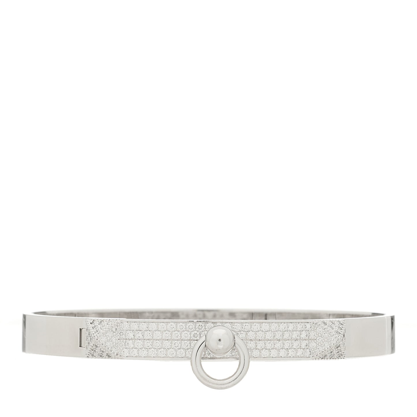 18K White Gold Pave Diamond PM Collier De Chien Bracelet SH