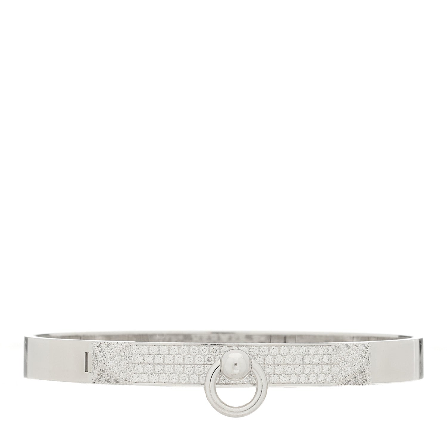 Hermes 18K White Gold Pave Diamond PM Collier De Chien Bracelet SH 1 of 3