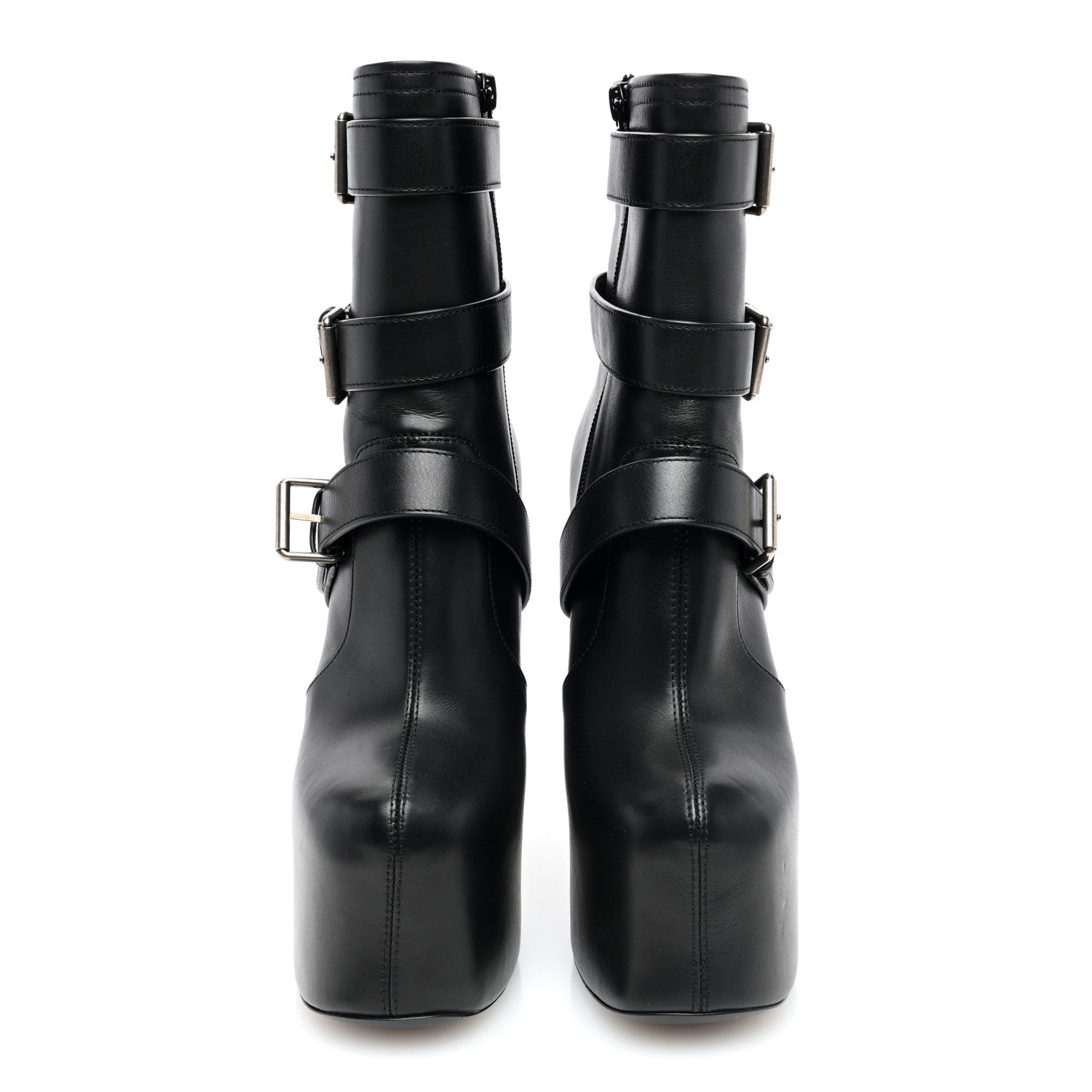 Saint Laurent Piuma Calfskin Mina 95 Mazzi Trio Buckle Ankle Boots 39 Black 3 of 6