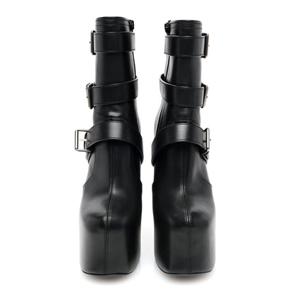 Saint Laurent Piuma Calfskin Mina 95 Mazzi Trio Buckle Ankle Boots 39 Black 3 of 6
