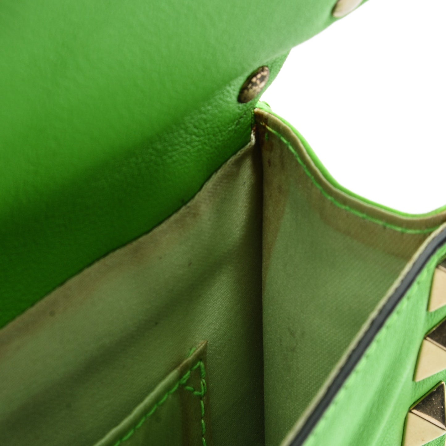Vitello Rockstud Top Handle Crossbody Bag Green Fluo