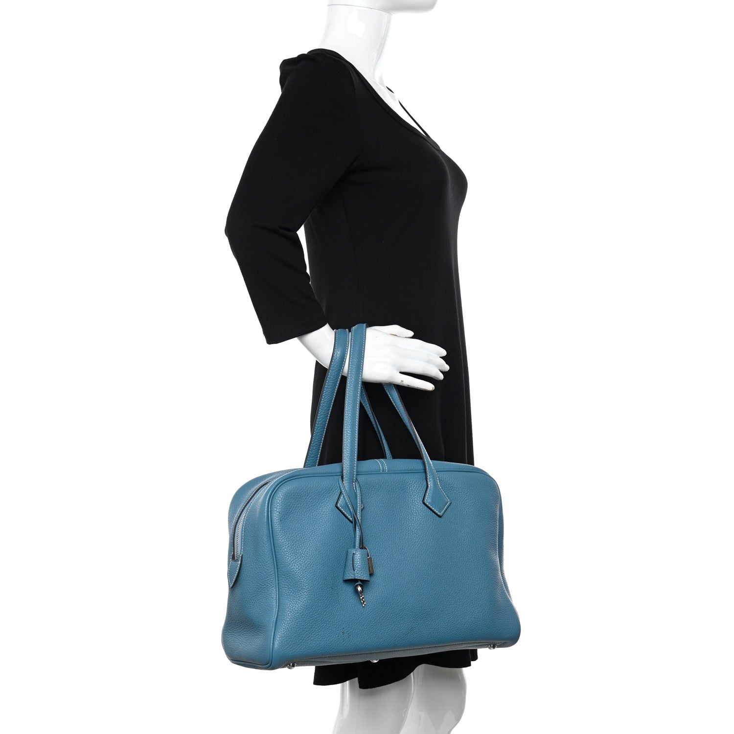 Hermes Taurillon Clemence Victoria II 35 Blue Jean 2 of 11