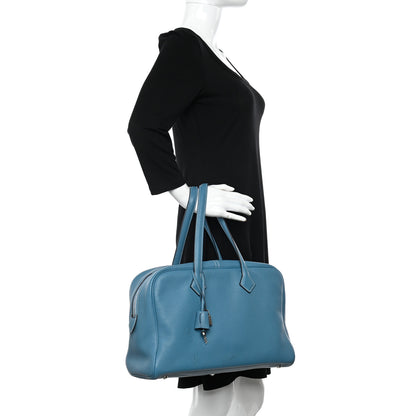 Hermes Taurillon Clemence Victoria II 35 Blue Jean 2 of 11
