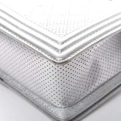 Chanel Metallic Perforated Lambskin Quilted Medium Boy Flap Argent 15 of 20