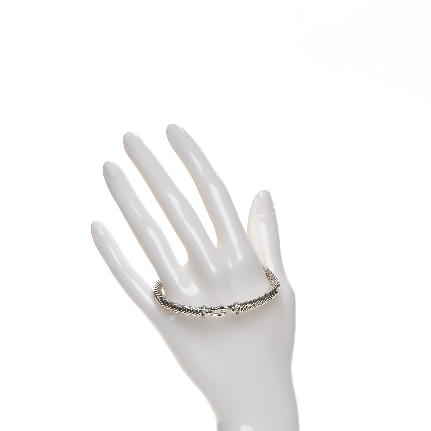 David Yurman Sterling Silver Diamond 5mm Cable Buckle Bracelet 2 of 6