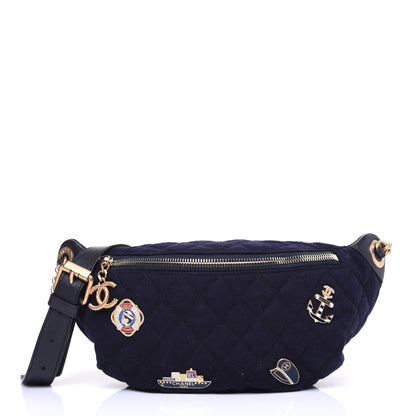 Chanel Wool Lambskin Quilted Paris Hamburg Charms Waist Bag Dark Navy 1 of 13