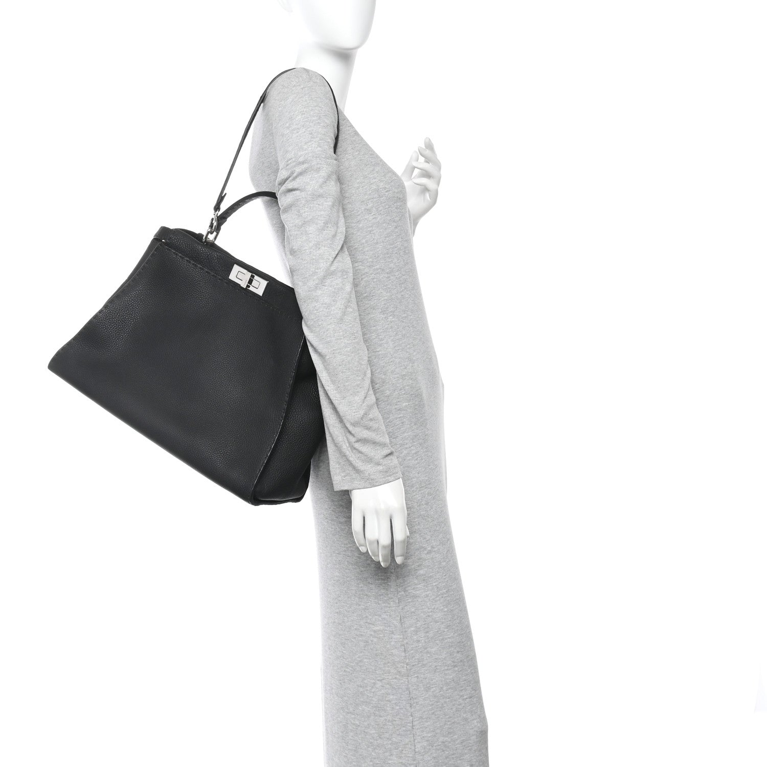 Fendi Cuoio Romano Selleria Bi-Color Large Peekaboo Iconic Satchel Black Mou 2 of 12