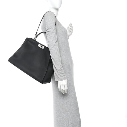 Fendi Cuoio Romano Selleria Bi-Color Large Peekaboo Iconic Satchel Black Mou 2 of 12