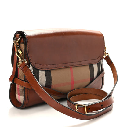 Burberry House Check Bridle Calfskin Small Abbott Crossbody Bag Tan 3 of 11