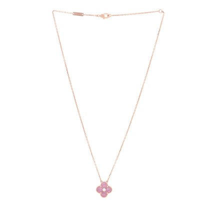 Van Cleef & Arpels 18K Rose Gold Diamond Rhodonite Vintage Alhambra Pendant Necklace 3 of 7