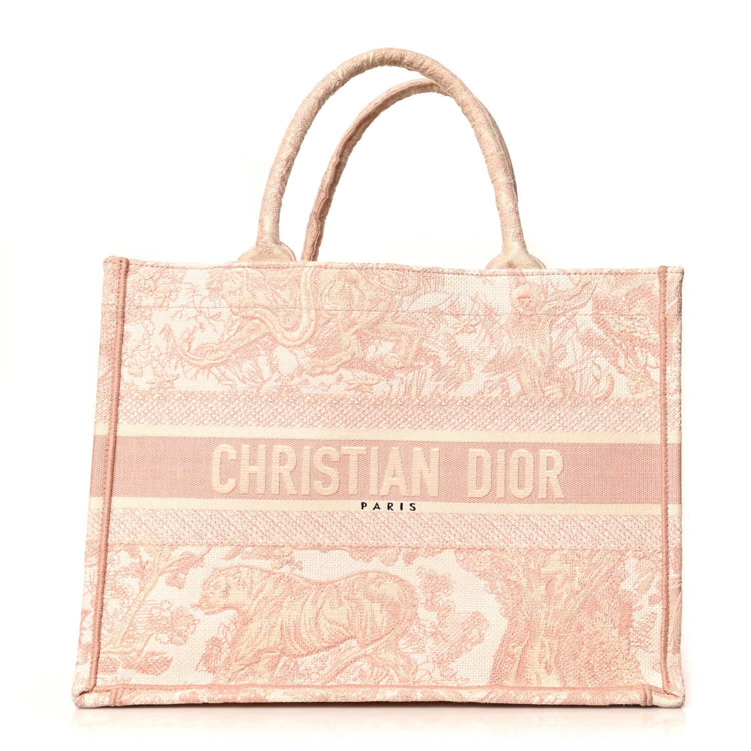 Christian Dior Canvas Toile De Jouy Embroidered Medium Book Tote Pink 1 of 14