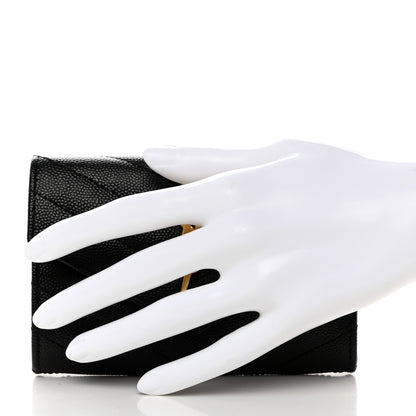 Saint Laurent Grain De Poudre Matelasse Chevron Small Monogram Envelope Wallet Black 2 of 8