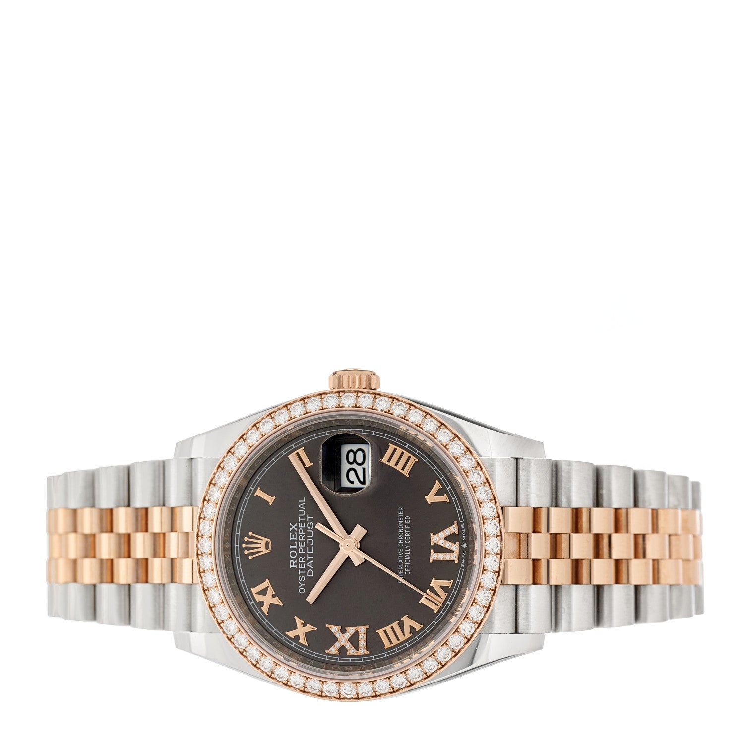 Rolex Stainless Steel 18K Everose Gold Diamond 36mm Oyster Perpetual Datejust Watch Rhodium Roman 126281RBR 2 of 4