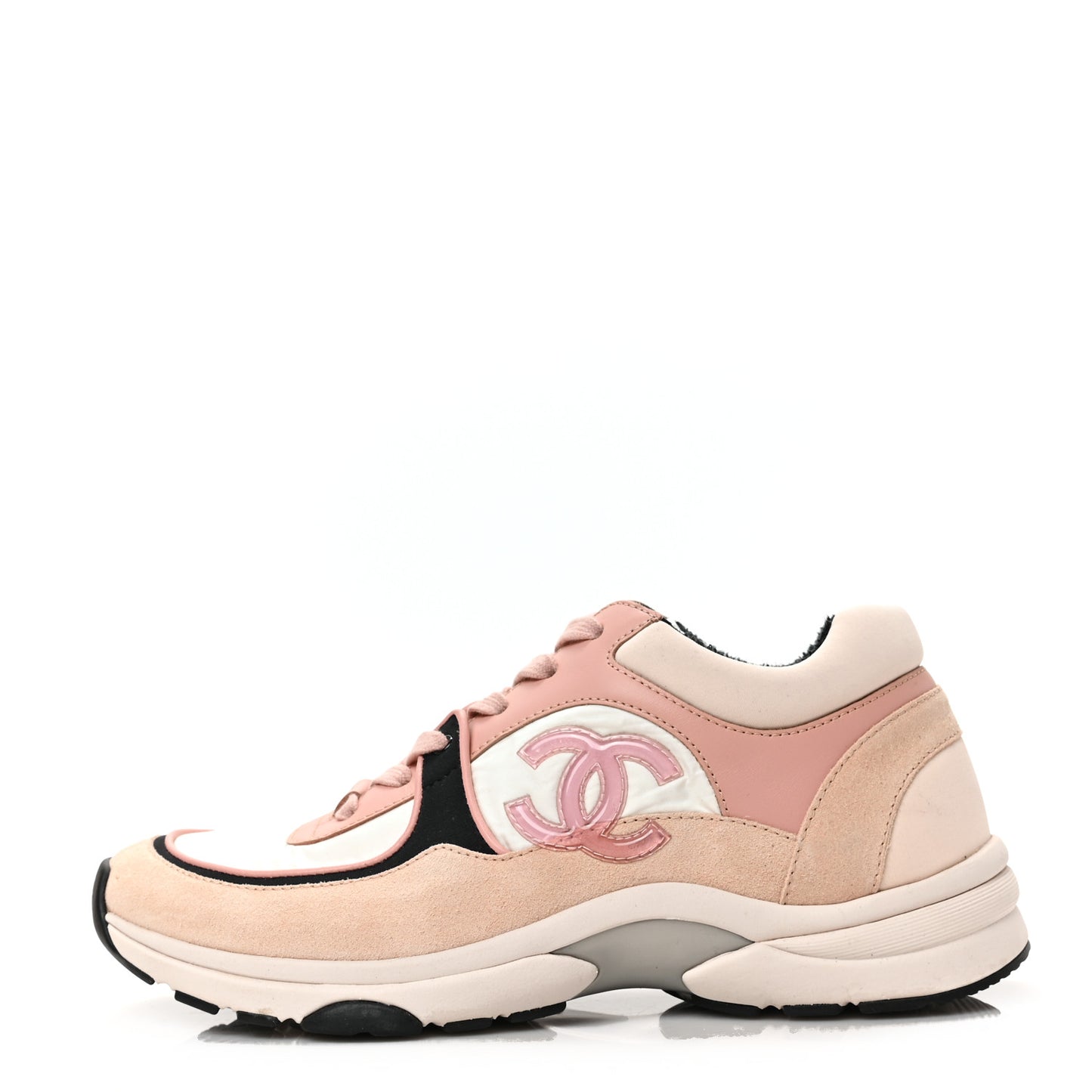 Nylon Lambskin Suede Calfskin CC Sneakers 40 Pink White Black