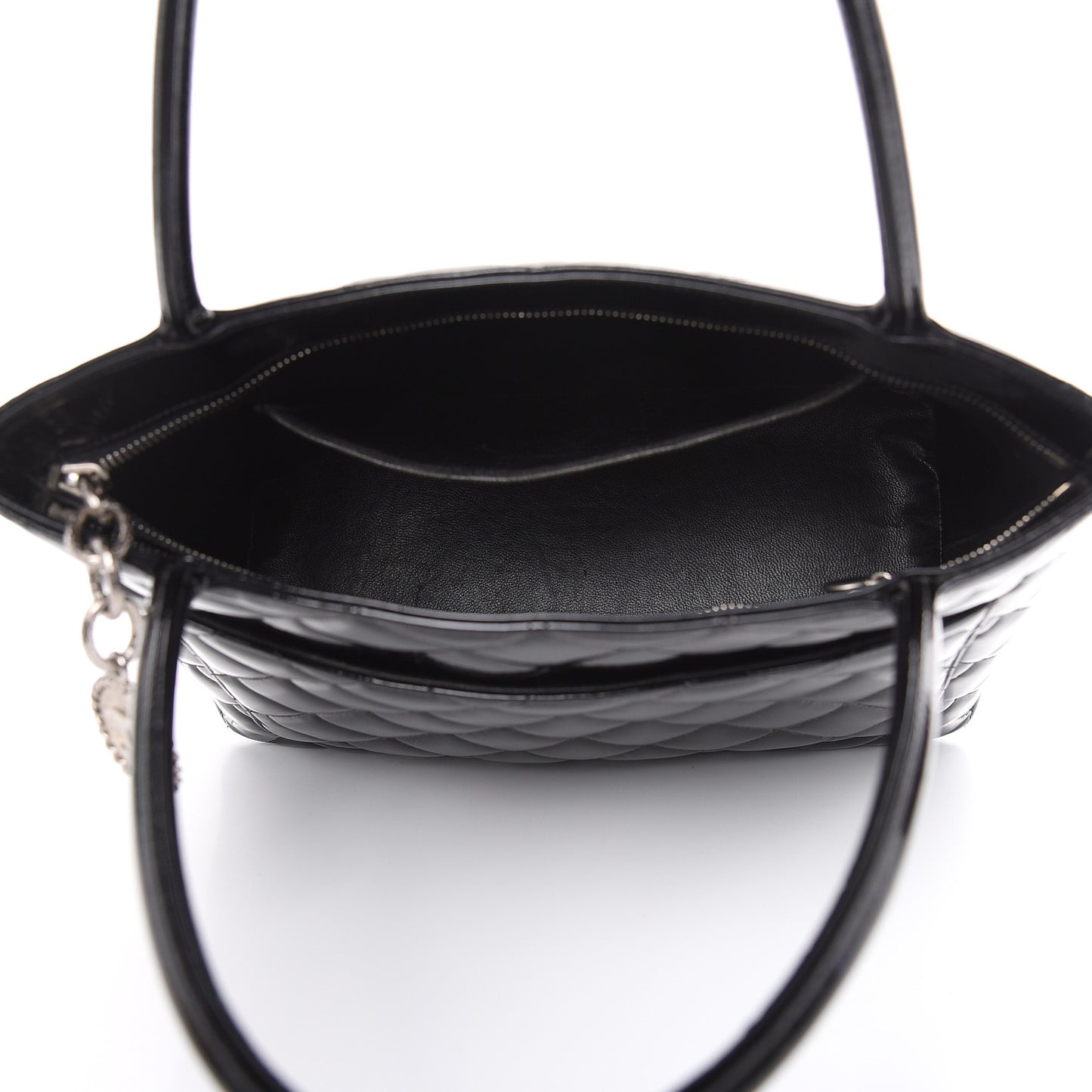 Patent Quilted Medallion Tote Black