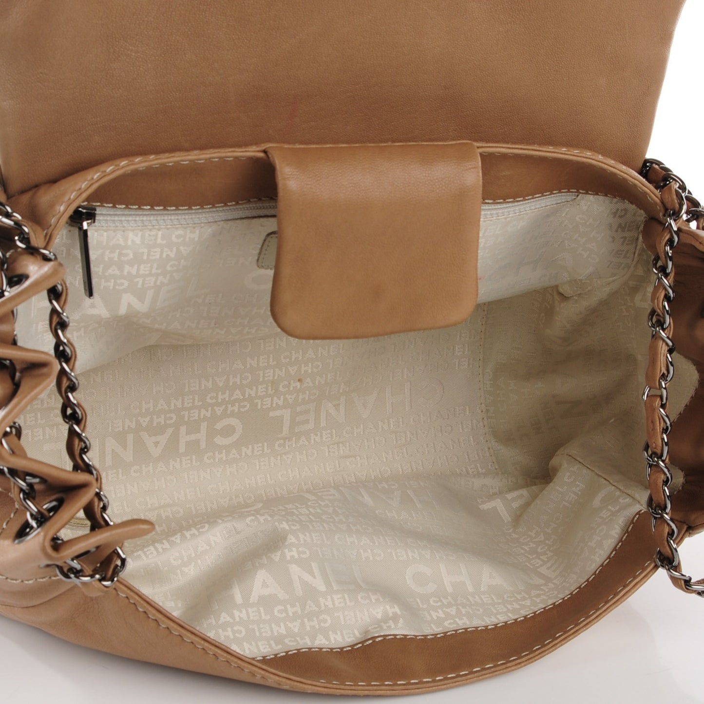 Lambskin Diamond Stitched Accordion Flap Beige