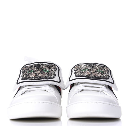 Gucci Calfskin Sequins Web Cat Womens Ace Sneakers 37.5 White 2 of 11