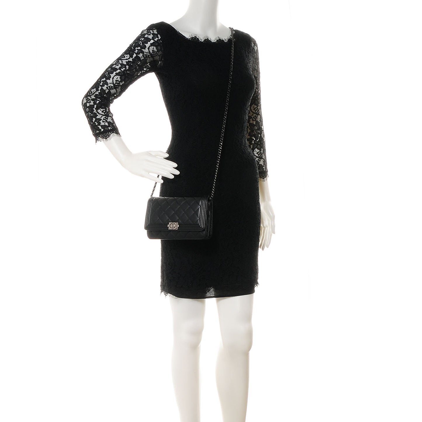 Lambskin Quilted Boy Wallet On Chain WOC Black